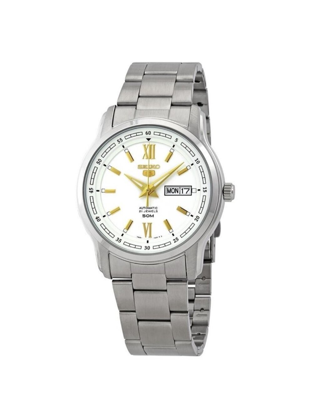 NWT Seiko 5 Automatic White Dial Stainless Steel Men's Watch